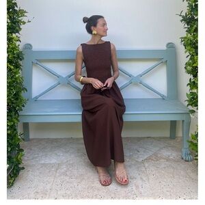 NWT Hill House Cosima Nap Dress- Chocolate Tonal Seersucker